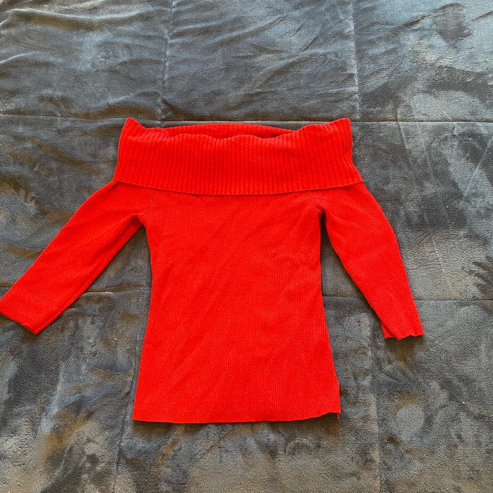 Off the shoulder red sweater